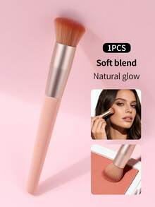 1支杏色腮红刷，斜角刷，长柄木柄，化妆刷，散粉刷，轮廓刷，化妆工具，适合初学者和专业人士，家用/户外男女通用 - 杏色 - 查看 5