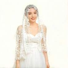 2026 Hot 1 Lace Mandira |   Tulle Floral Headscarf And Wedding, Ruffled Scarf |   Charming, Simple, Midnight Dining Style, Delicate Drape, 18-Inch Soft Tulle, Luxurious Mesh, Prayer And Wedding Wear - màu đen - Xem 5