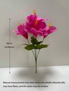 鮮紅色夏威夷木槿花人造花配綠葉，適合居家裝飾、花園裝飾、節日裝飾及春夏室內攝影，逼真盛開的夏威夷派對裝飾人造花 - 玫紅色 - 查看 9