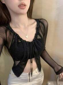 New Arrival Spring/Summer Sexy Black Hollow-Out Sheer Cover Up Knit Top For Women - Black - View 1