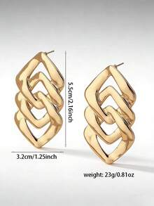 1 Pair European And American Geometric Asymmetrical Square Chain Stud Earrings, Suitable For Women's Daily, Party, Festival Gifts - Yellow Gold - View 3