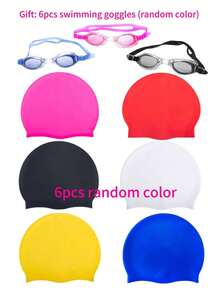 2026 Bestselling Silicone Swimming Cap With Goggles, Adult Solid Color Silicone Swim Cap, Waterproof Anti-Slip Comfortable Elastic, Suitable For Short & Long Hair, Applicable For Indoor/Outdoor Pool And Beach Swimming - Solid Color - View 16