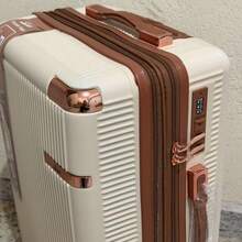 Carry-On Suitcase 10kg 360 Wheels Handbag Travel - Beige With Brown - View 2