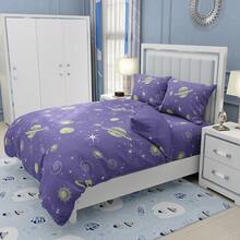 3件套星空印花床罩套装（1个被套+2个枕套，不含被芯），柔软透气，行星星座图案，四季通用，卧室和客房适用 - 彩色 - 查看 6