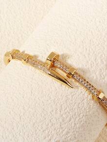 1件装奢华立方氧化锆密镶铆钉设计开口手镯，18K镀金街头风手镯，女士珠宝礼品 - 彩色 - 查看 4