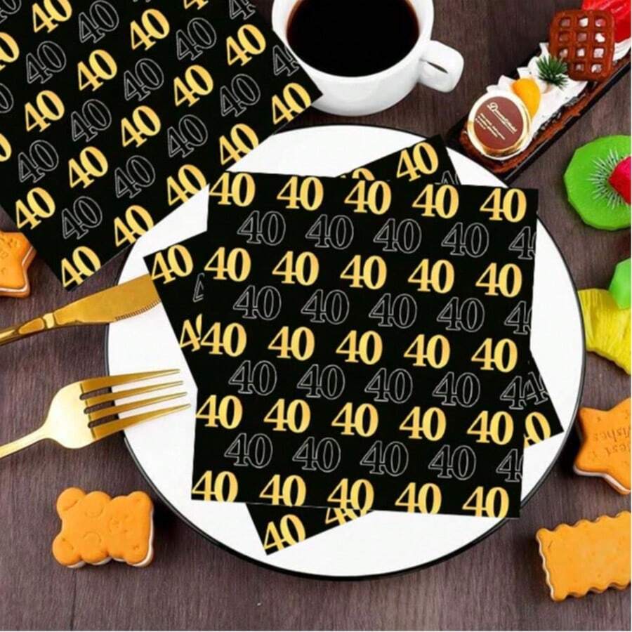 20张/40张/60张装,黑金40岁生日派对鸡尾酒餐巾纸,“庆祝40周年”双层一次性纸巾,40周年纪念餐桌装饰(男女皆宜),40岁生日派对用品,40周年纪念及里程碑派对,13*13英寸 - 40歲 - 查看 1