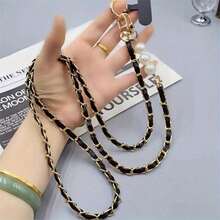 1pcMobile Phone Lanyard Long Messenger Shoulder Bag Lanyard Fashion Temperament Imitation Pearl Pickup Chain Pendant - Black - View 2