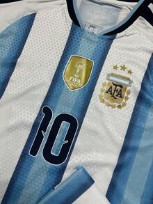 2026 World Cup Argentina Home Stadium No. 10 M Essi Short-Sleeve Jersey, Slim Fit, Breathable Fan Football Top - 藍白色 - 查看 3