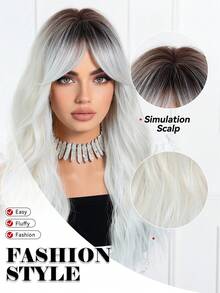 22 Inch Brown To Golden Ombre Synthetic Wig, Dark Roots, Adds Volume, Fashionable Women's Wig, Easy Maintenance, Suitable For Daily Wear, Highlights, Multi-Color - Blonde Ombre - View 9