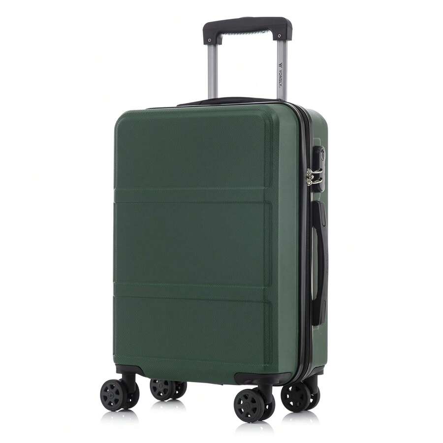 YONSLY Hard Shell Suitcase 16/20/24/28 Inches With 4 Wheels 360° Combination Lock Soft Rubber Handle Mesh Pocket Lightweight Suitcase For School - 深綠 - 查看 1