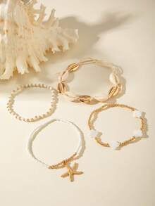3pcs/Set Bohemian Style CCB Resin Flower & Starfish Beaded Bracelet Set, Niche Gift For Women Beach Vacation - 29068-1-g - View 3