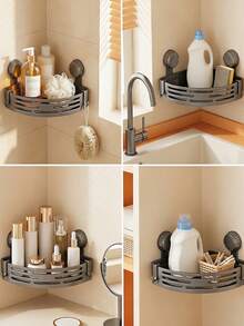 1/2/3pcs Triangle Suction Cup Bathroom Corner Shelf, No-Drill Bathroom Corner Rack, 3-Tier Bathroom Corner Shelf, Suction Cup Bathroom Corner Storage Rack, Bathroom Kitchen Wall-Mounted Storage Shelf - Multicolor - View 6