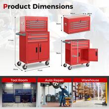COSTWAY 6-Drawer Rolling Tool Chest, 3-In-1 Heavy-Duty Tool Storage Cabinet W/ Universal Wheels & Hooks, Auto-Locking High Capacity Tool Box Organizer For Workshop, Garage, Red - A - View 2