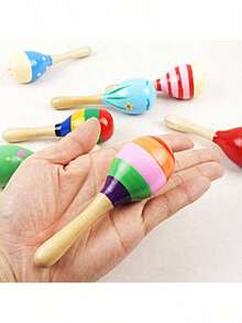 1/2/3/4/5/8 Pcs Wooden Maracas, Festive Wooden Maraca Toys, Random Pattern - Multicolor - View 3