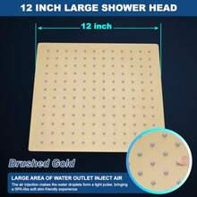 Midanya Cabezal de ducha de lluvia cabezal de ducha de lluvia grande de acero inoxidable de alta presión cabezal de ducha cuadrado tipo cascada para baño montaje en techo o pared oro cepillado 12 - 3048 cm - Ver 3