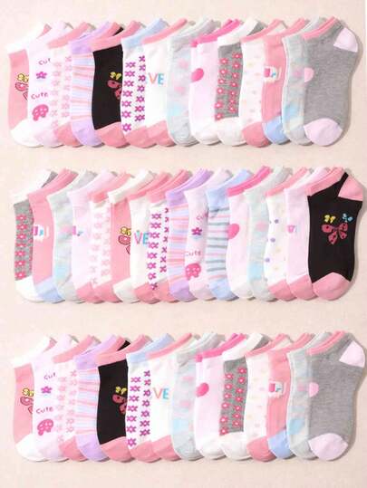 12 زوج من الجوارب القصيرة العشوائية الجميلة المزينة بالفيونكات للأطفال والرضع، جوارب مطبوعة بأشكال كرتونية مريحة وماصة للرطوبة، مناسبة للاستخدام اليومي والمدرسة والرياضة والسفر الخارجي، جوارب غير مرئية