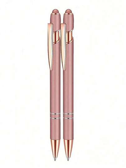 4pcs/Set 2-In-1 Rose Gold Metal Tip Pens, 1.0mm Black Ink, Suitable For Touch Screen Devices, Back To School