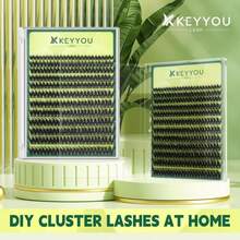 KEYYOU Lash Clusters 3D Effect Volume Eyelash Clusters Flaunt Style 144PCS D Curl Flora Wispy Look LengthLock 8u201318mm Mix Ultra-Thin Black Band (PuffSilk V3D01) - ColorA - 查看 7