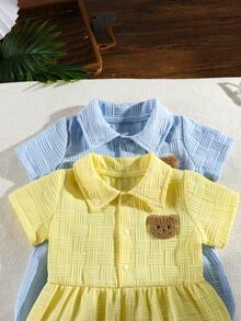 Bộ 2 món đồ mùa hè mới, chất liệu vải jacquard, họa tiết gấu dễ thương, cổ bẻ, tay ngắn, kiểu dáng thường ngày, thời trang. - Nhiều màu - Xem 4