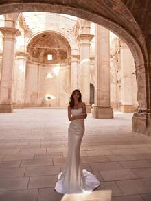 Sophisticated Strapless Square Neck Satin Mermaid Wedding Dress With Train, Wedding Dresses For Bride, Elegant And Comfortable, Includes Plus Sizes, Bridal Gown, Formal Dresses For Women, Suitable For Wedding, Party, Vacation, Bride, Formal Occasions, Dinner Dress, Prom Dress, After-Party Dress, Homecoming Dress, Cocktail Party, Birthday Party, Celebration, Gala, Festival, Ceremony - 白色 - 查看 5