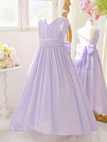 Đầm dự tiệc cưới, đầm công chúa cổ chữ V xếp nếp thanh lịch cho bé gái tuổi teen, đầm dự thi sắc đẹp, đầm sinh nhật, đầm dự lễ tốt nghiệp, đầm dạ hội. - Màu tím hoa cà - Xem 3