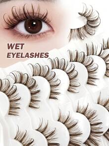 7 Paar braune Cartoon-Stil Wimpern, transparenter braune Full-Strip Wimpern geeignet für Cartoon-Make-up, wiederverwendbar, geeignet für Anfänger, tägliche Fahrten, Reisen, Geschenke, Partys, Brautjungfern, Heiratsanträge, Strand und andere Anlässe - Braun - Übersicht 1