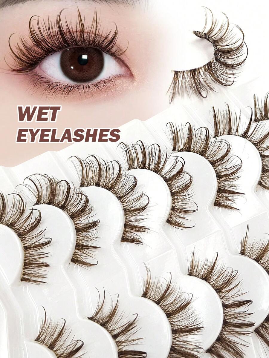 7 Paar braune Cartoon-Stil Wimpern, transparenter braune Full-Strip Wimpern geeignet für Cartoon-Make-up, wiederverwendbar, geeignet für Anfänger, tägliche Fahrten, Reisen, Geschenke, Partys, Brautjungfern, Heiratsanträge, Strand und andere Anlässe - Braun - Übersicht 1
