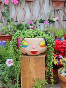 5 Inch Abstract Rainbow Flower Female Face Cute Colorful Planter, Unique Succulent Plant Pot, Suitable For Indoor And Outdoor Plants, Fun Home Garden Decor - A - View 9