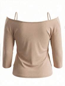 Twist Knot Halter Sexy Lace Hollow Out Layered Long Sleeve Crop Top Undershirt Summer - Khaki - View 6