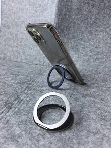 0.12英寸超薄圆形手机支架，支持无线充电，坚固耐用的双面防锈铝合金材质，360度旋转并伴有咔哒声以缓解压力，可折叠便携且时尚。 - 深灰色 - 查看 4