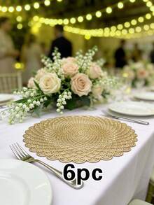 1/4/6pcs Minimalist Wave Pattern PVC Gold Foil Placemats, Hotel & Restaurant Decor Heat Insulation Non-Slip Table Mats, Suitable For Wedding, Party, Valentine's Day, Holiday Celebration, Picnic, Birthday Banquet Table Decoration - Multicolor - View 9