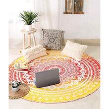 Orange Round Beach Tapestry Hippie/Boho Beach Blanket Mandala/Indian Cotton Throw - Round Tablecloth/Home Decor/ Rug Yoga Mat Meditation Picnic Rugs 178 CM/ 70 INCHE Circle - A - Ver 1