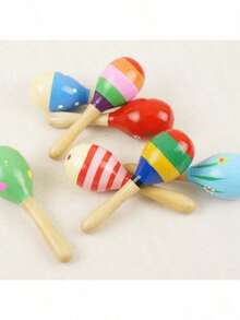 1/2/3/4/5/8PCS Wood Maracas ,Wooden Festival Maracas Toys Random Pattern - Multicolor - View 2