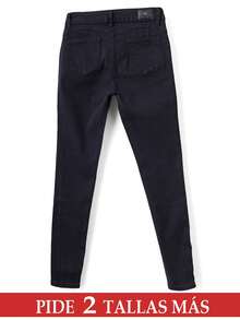 Pantalón Ajustado Negro de Talle Alto: Silueta Ceñida y Botonadura Frontal Decorativa, Denim Elástico para un Ajuste Cómodo. - Negro H2VA44 - Ver 7