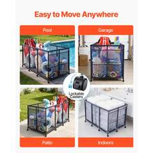 Pool Storage Bin, 69 X 32 X 35 In, Rolling Pool Float Storage Organizer With Side Pockets & Noodles Holder, Durable Metal Frame, Poolside Toys Breathable Mesh Basket For Swimming Pools - Metal stand 69*32*35 inch - 查看 6