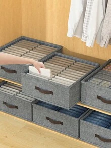 1pc Grey Linen Drawer Storage Box With Zipper Lid, Foldable Divider Storage Bin With Reinforced Handles, Multi-Compartment Wardrobe Organizer For Clothes, Pants And Sweaters, Perfect For Closet And Bedroom Storage - Grey - View 8