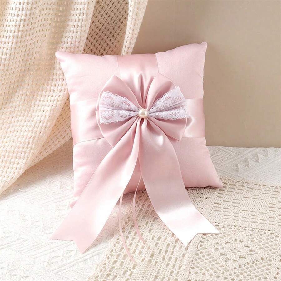 Flower Girl Baskets And Ring Bearer Pillow Set, Flower Girl Basket With Pearl Handle For Flower Girls, Ring Pillow For Ring Boy - Pink - View 1
