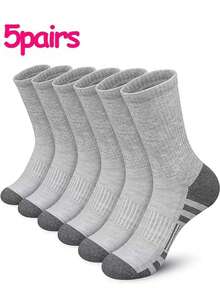 5 Pairs Black, White, Gray Crew Socks For Plus Size Men, Basketball Sports & Work Socks - Multicolor - View 3