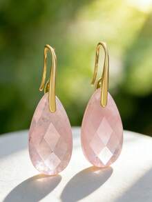 Bông tai đá tự nhiên, bông tai pha lê hình giọt nước thanh lịch mạ vàng, món quà tinh tế dành cho phụ nữ. - Nhiều màu - Xem 11