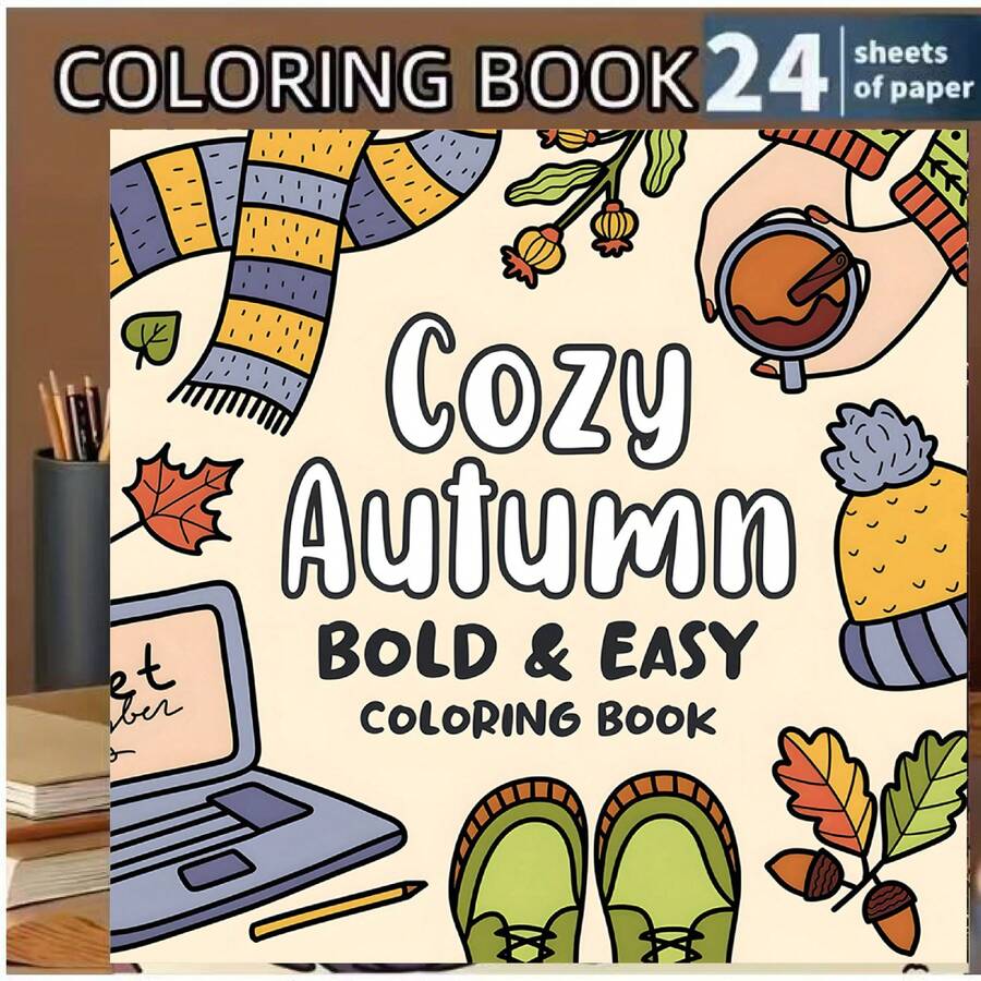1 Book Warm Autumn Coloring Book 24 Sheets (120gsm Thick Paper) Upgraded Deluxe Edition (Suitable For Easter, Thanksgiving, Christmas, New Year And Valentine's Day Gifts) - Single Piece - View 1