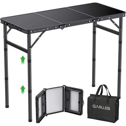 GARLLEN Tavolo Pieghevole da Campeggio,60x40,3 Altezze Regolabili (27/51/74),Tavolo Pieghevole Salvaspazio per Picnic,Giardino,Nero,Installazione Filettata