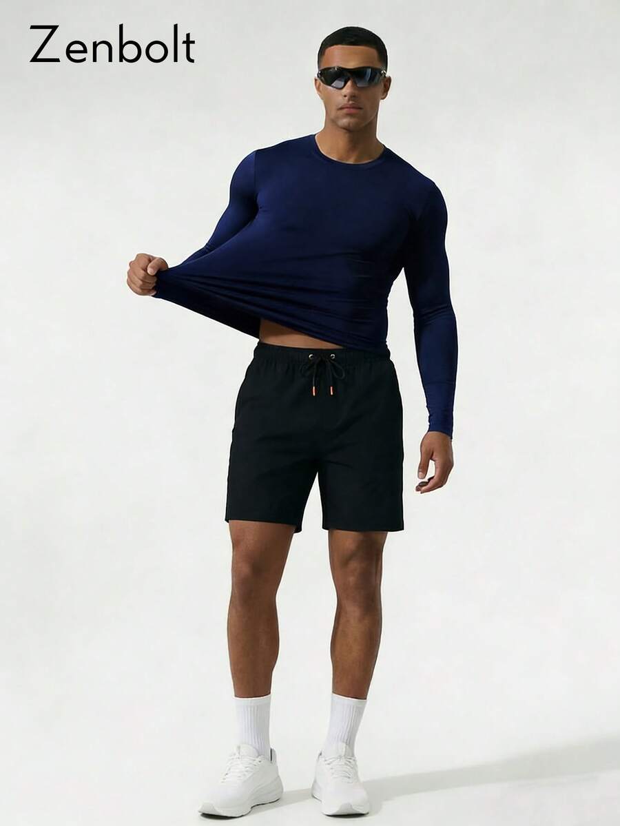 ZULIZ ZenBolt Enbolt 男士日常健身外出多功能圆领修身长袖上衣 - 藏蓝色 - 查看 1