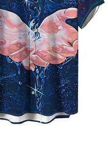 The Pattern Shows Open Hands Glowing With Light Symbolizing Kindness Hope And Energy Connection With The Universe 3D Print Men'S Short Sleeve Casual Shirt Summer Fashion Button Down Top - 白色 - 查看 3
