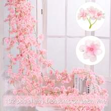 1pc Artificial Cherry Blossom Vine Home Decor, DIY Wreath Material, Valentine's Day Decoration, Birthday Party Decor, Wedding Venue Accessory, Outdoor Garden Decoration, New Year Ornament - Pink - View 6
