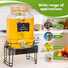 Juice Container, Drink Dispenser, 2 Gallon Glass Drink Dispenser With Stand, Stainless Steel Leakproof Spigot Lid Labels Fruit Infuse, Large Beverage Dispenser Parties, Lemonade, Tea, Picnic Outdoor Use - 預設 - 查看 4