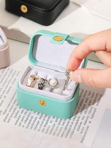 1个迷你便携旅行极简皮革首饰收纳盒，迷你戒指盒，PU皮革首饰盒，便携式耳环收纳盒，首饰收纳配件/容器，适用于戒指、耳环和其他小型首饰，节日礼物，女士礼物，婚礼礼盒 - 彩色 - 查看 6