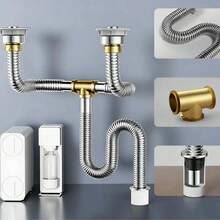 Universal Kitchen Sink Drain Pipe Set, Suitable For Single/Double Sinks, Flexible Composite Pipe, Anti-Clogging With Overflow Hole - A - View 12