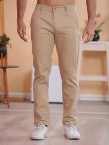 Men's Plus Size Twill Pants With Lycra, Skinny Style - 棕色 - 查看 5