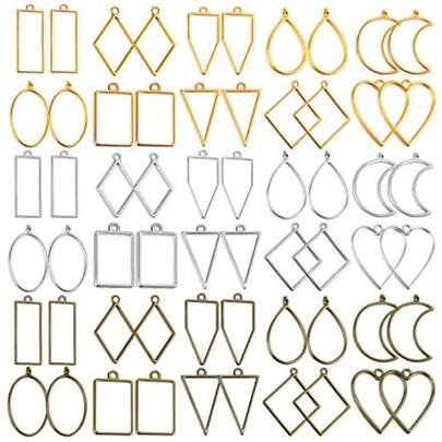60 piezas Colgantes de marco hueco - Moldes de joyería de resina para hacer collares y pendientes
