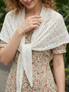 1pc Women's Solid Color Knitted Hollow Triangular Shawl Socialite Style Lightweight Scarf For Beach, Outdoor Travel, Spring - Multicolor - View 10